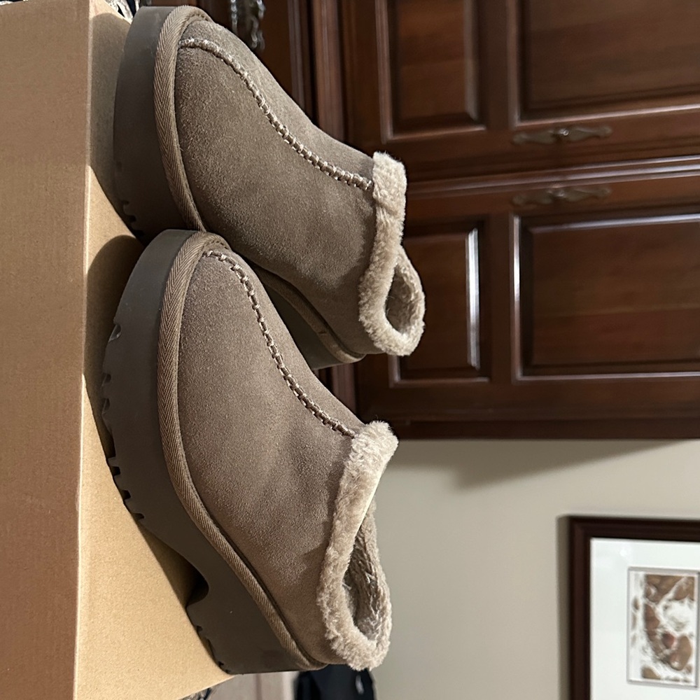 UGG Tan Suede Shearling Clogs